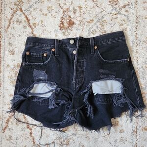 Levis 501 Black Distressed Denim Women’s Shorts